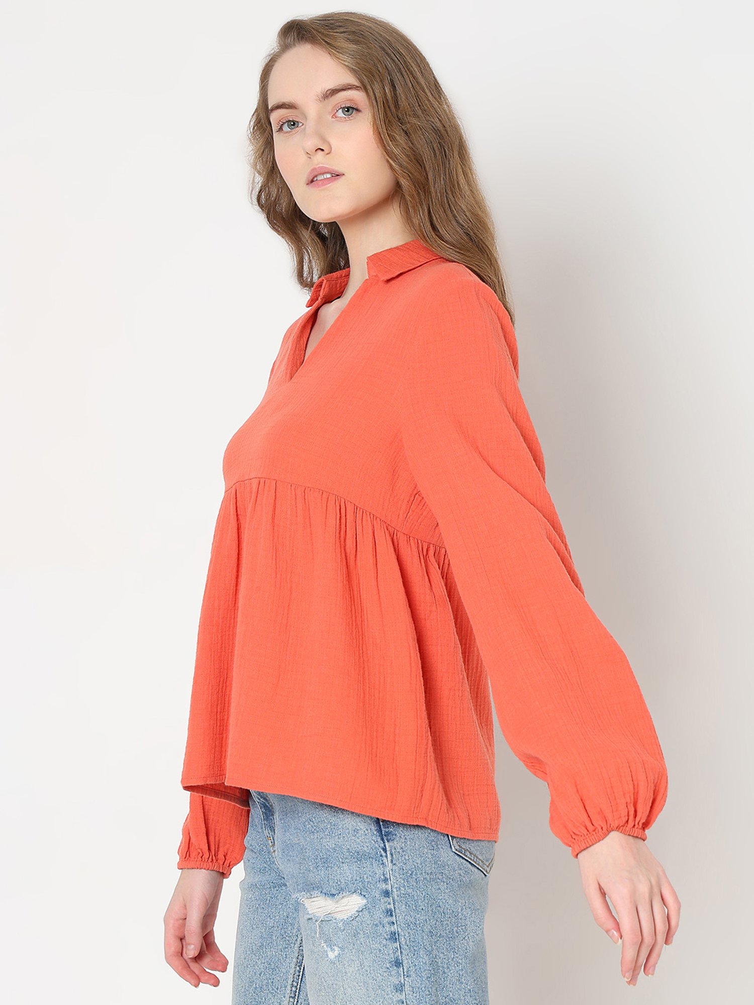 Vero Moda Orange Cotton Regular Fit Top