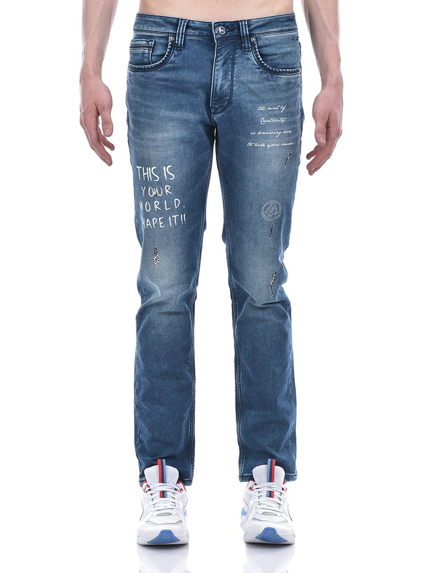 Lawman Pg3 Blue Straight Fit Lightly Washed Distressed Jeans