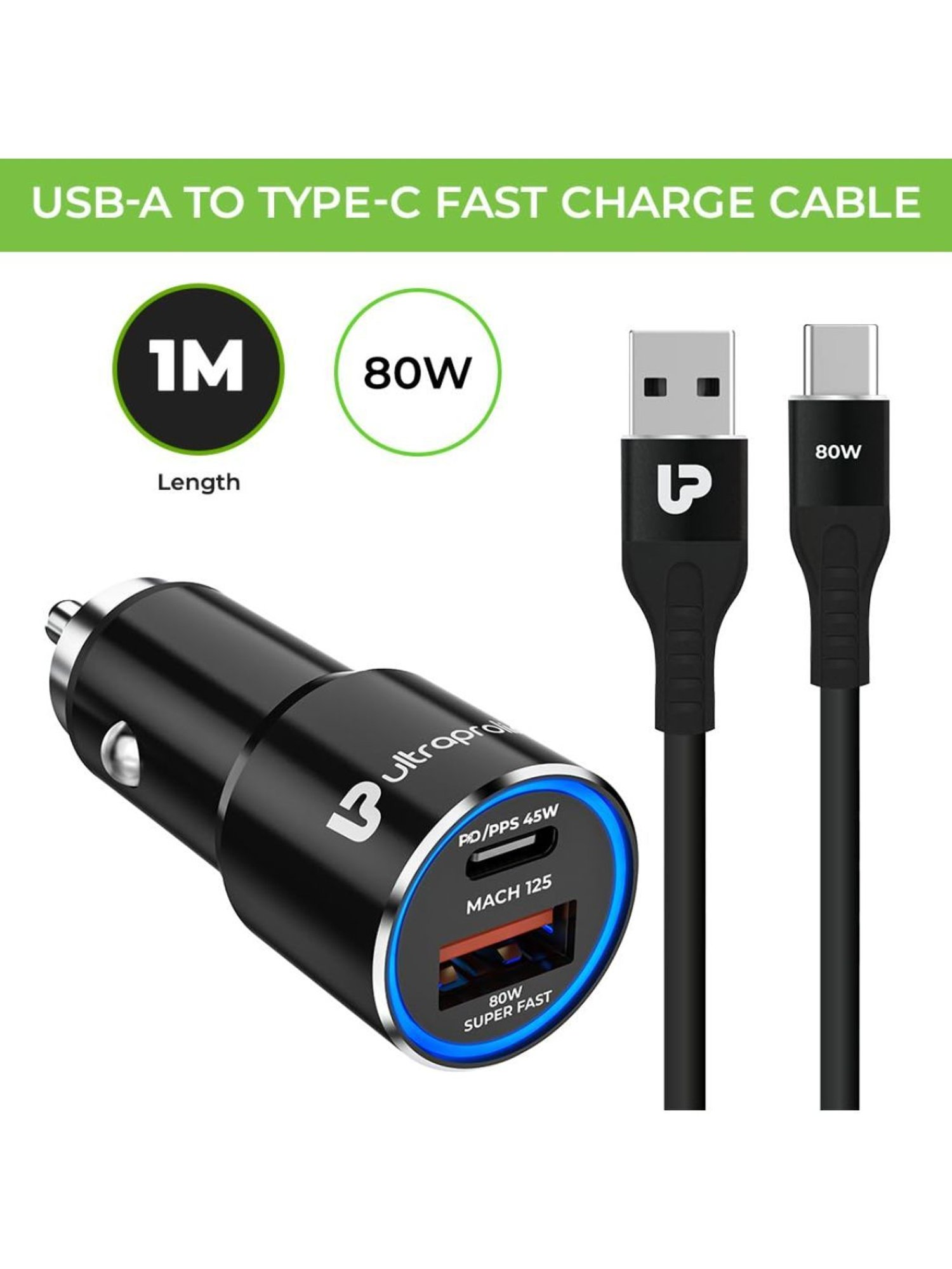 UltraProlink UM1160 125W Car Fast Charger with Type C 45W PD/PPS and USB-A 80W SuperVooc (Black)