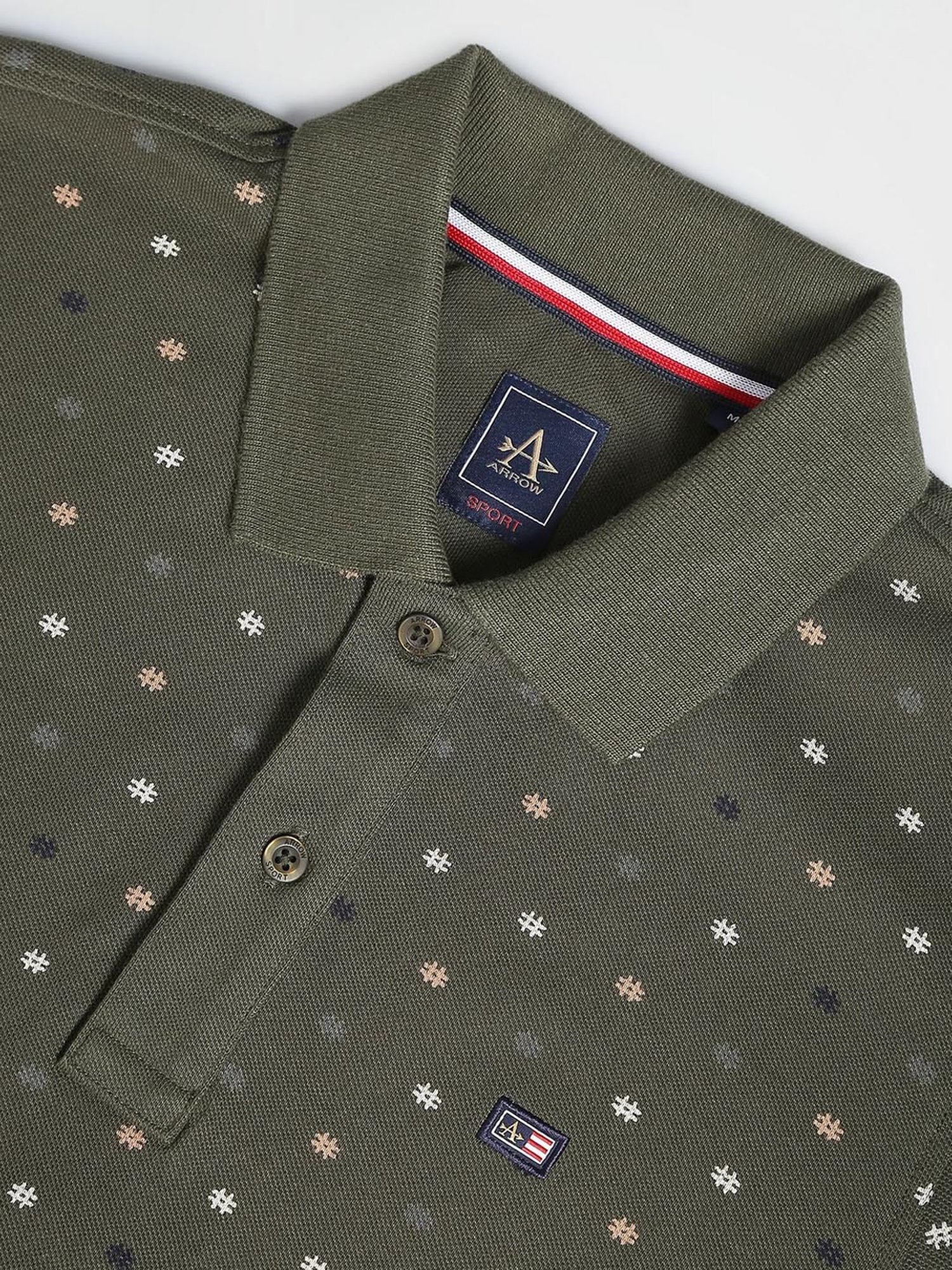 Arrow Sport Green Cotton Regular Fit Printed Polo T-Shirt