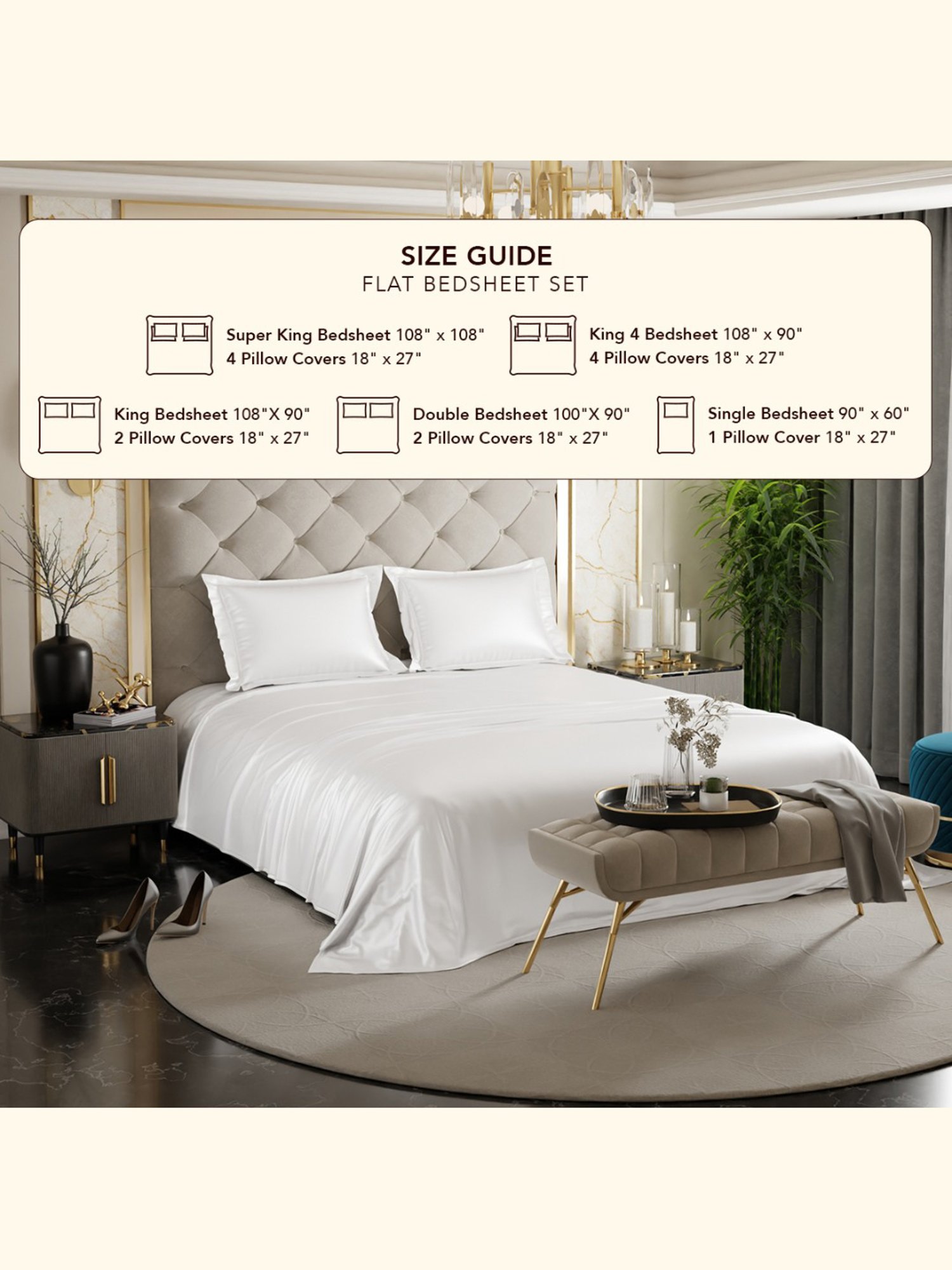 Stoa Paris Date Night White Polyester 300 TC King Bedsheet with 2 Pillow Covers