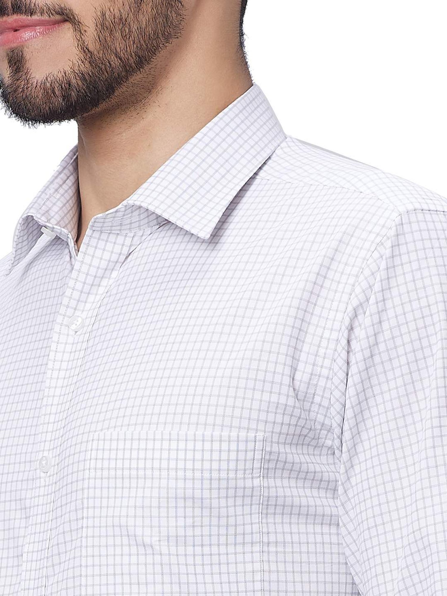 Raymond Grey Cotton Slim Fit Checks Shirt