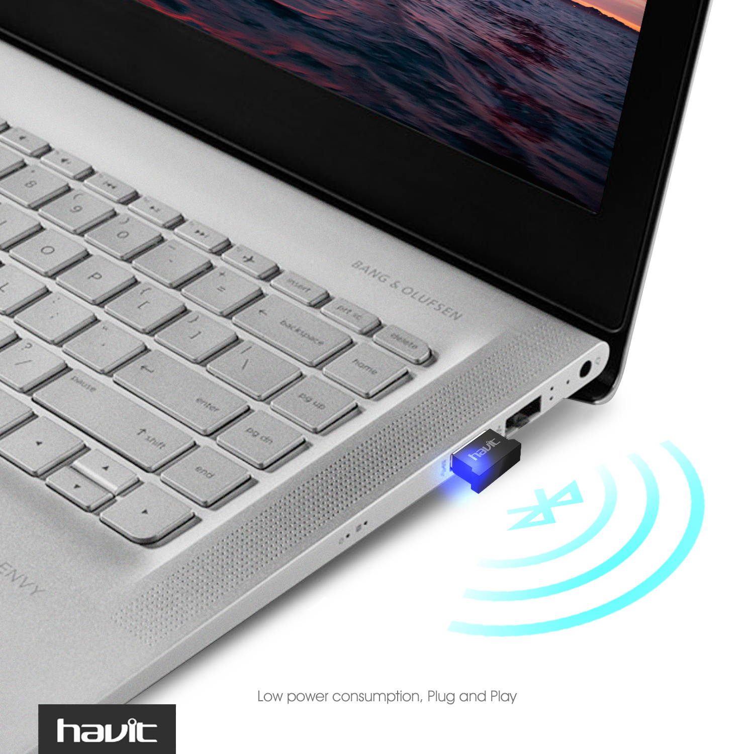 HAVIT HV-888 Bluetooth 4.0 USB Dongle Adapter, Wireless Receiver, Low Energy, for PC,Stereo Headphones,Cell Phones,Speaker
