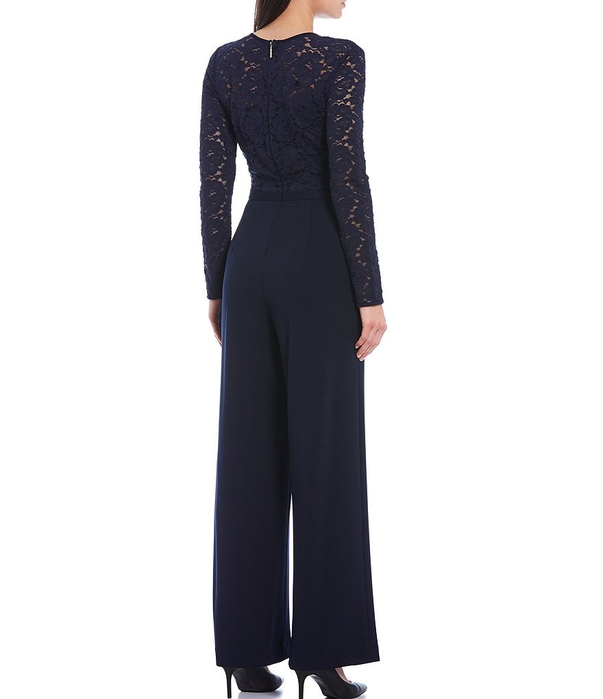 Tahari ASL Sequin Long Sleeve Crepe Jumpsuit