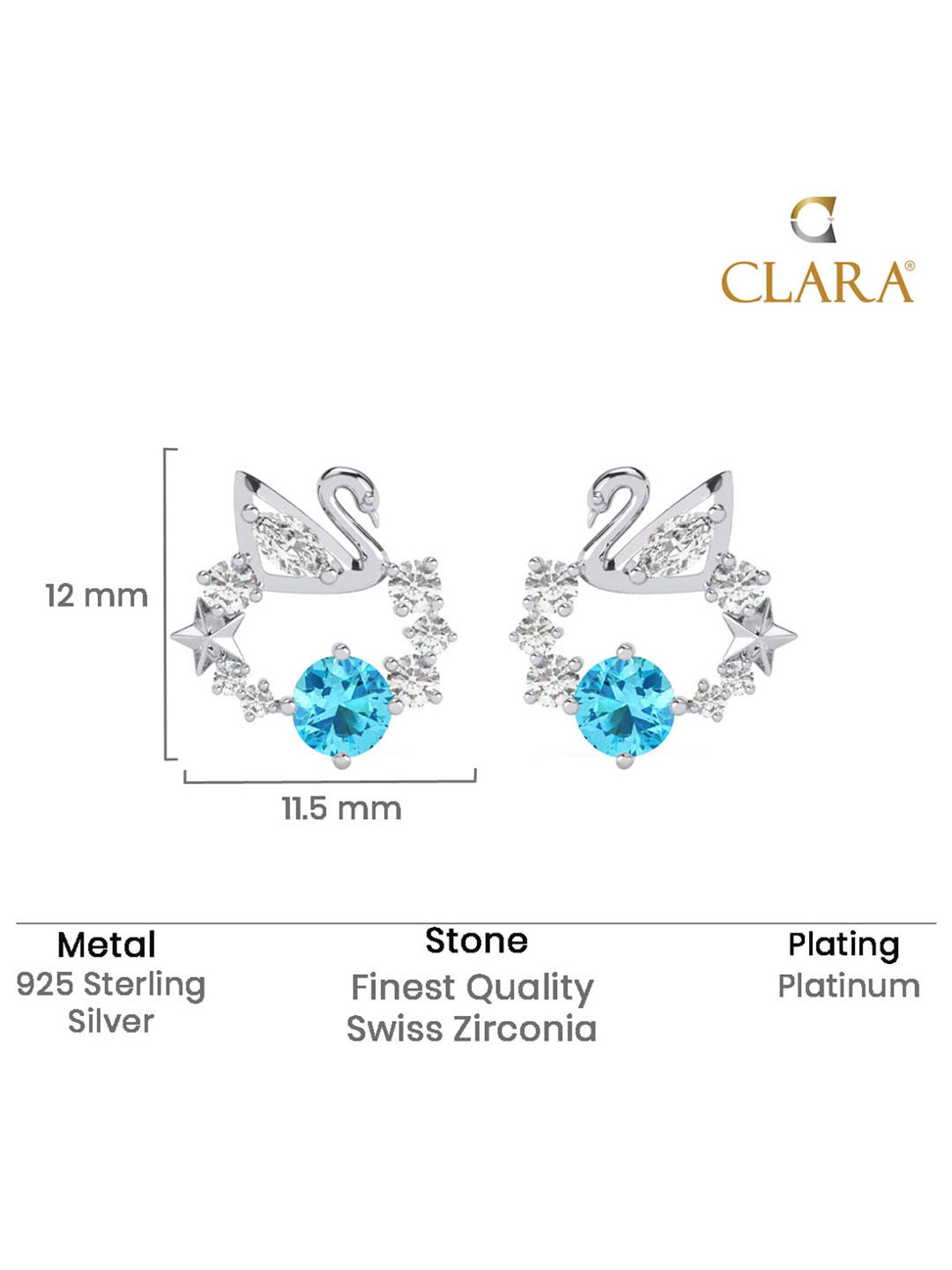 Clara 925 Silver Platinum Plated Swiss Zirconia Iconic Swan Stud Earrings Gift for Women
