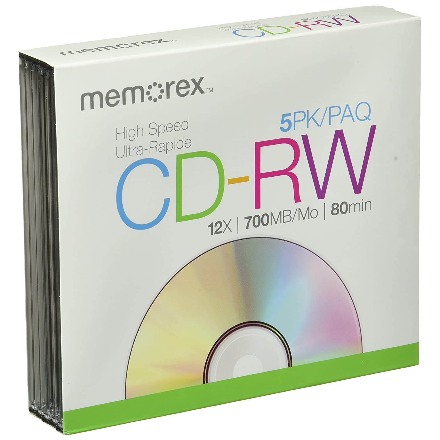 Memorex 32020022409 8x-12x CD-RW Media (5-Pack with Slim Jewel Cases)