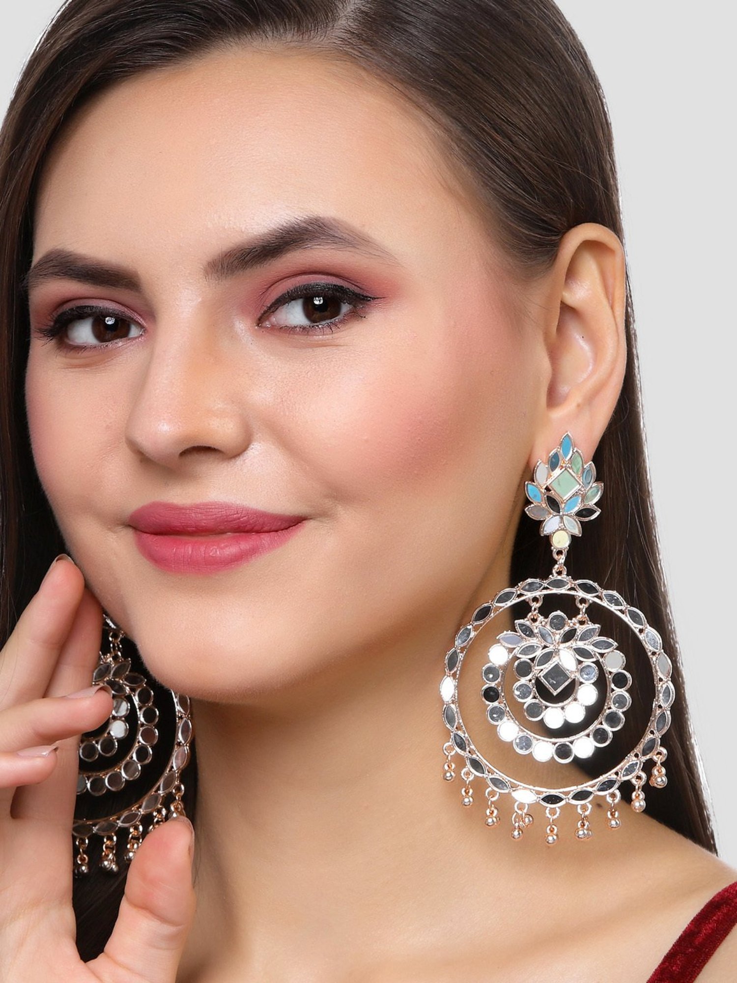 Karatcart Rose Gold-Plated Mirror Dangler Earrings for Women