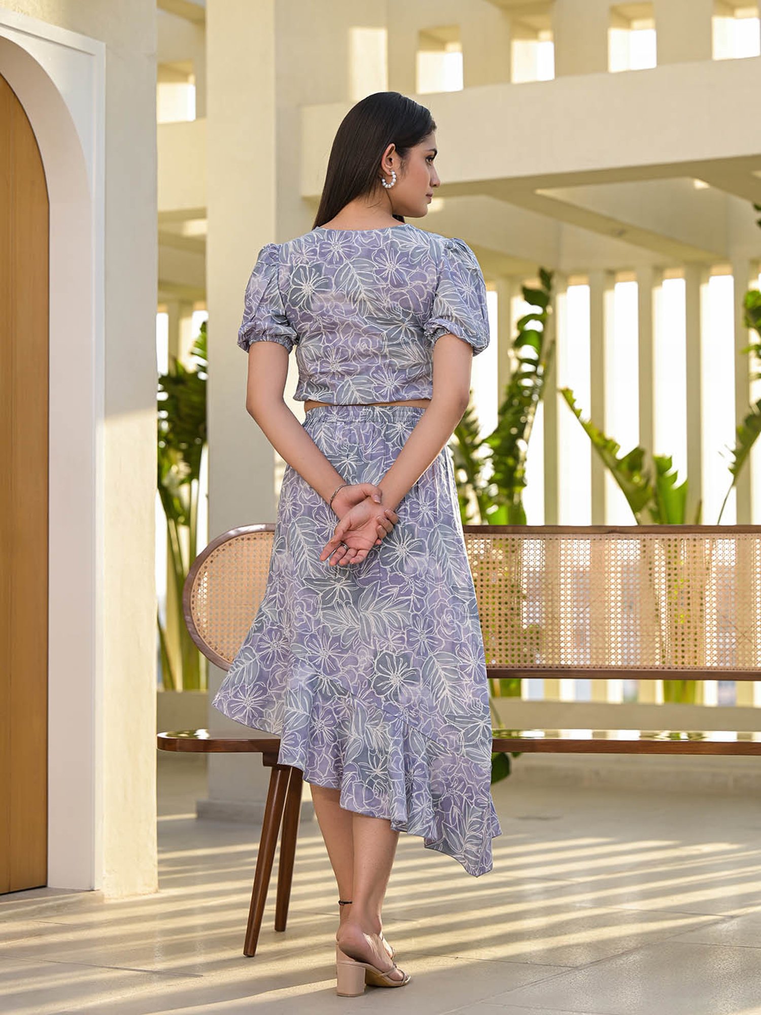 Yufta Grey Printed Top & Skirt Set