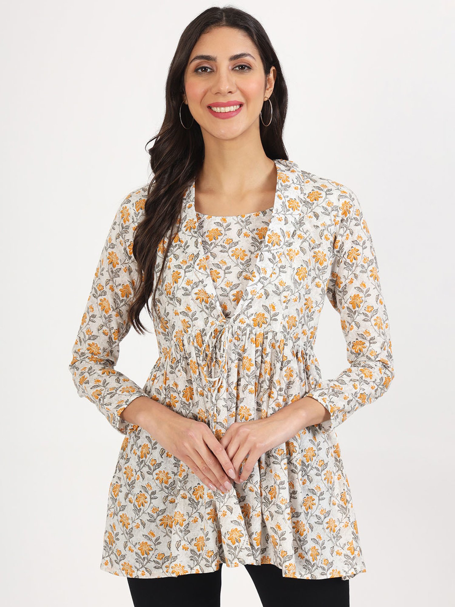 Divena Off White Cotton Floral Print Top