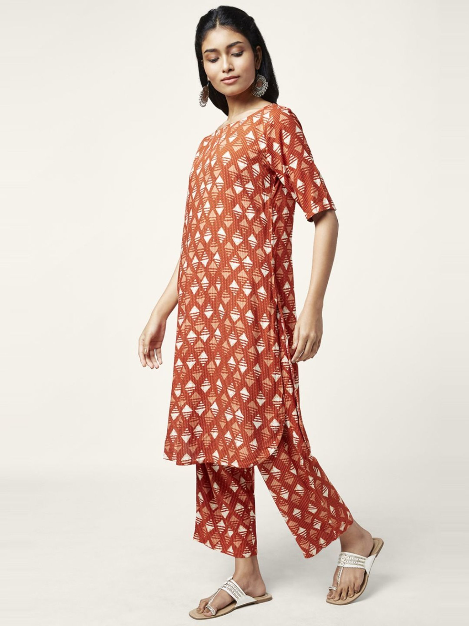 Rangmanch by Pantaloons Rust Printed Kurta Palazzo Set