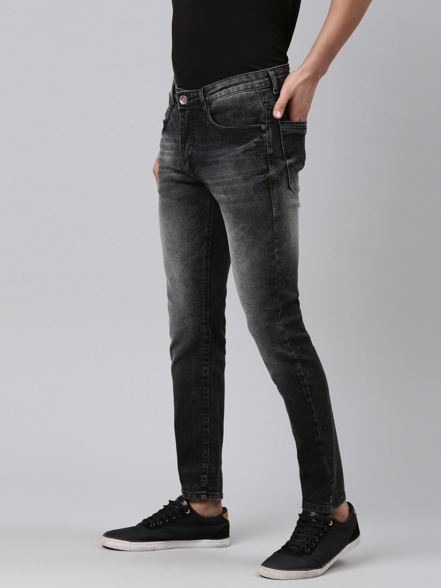 CINOCCI Black Cotton Slim Fit Jeans