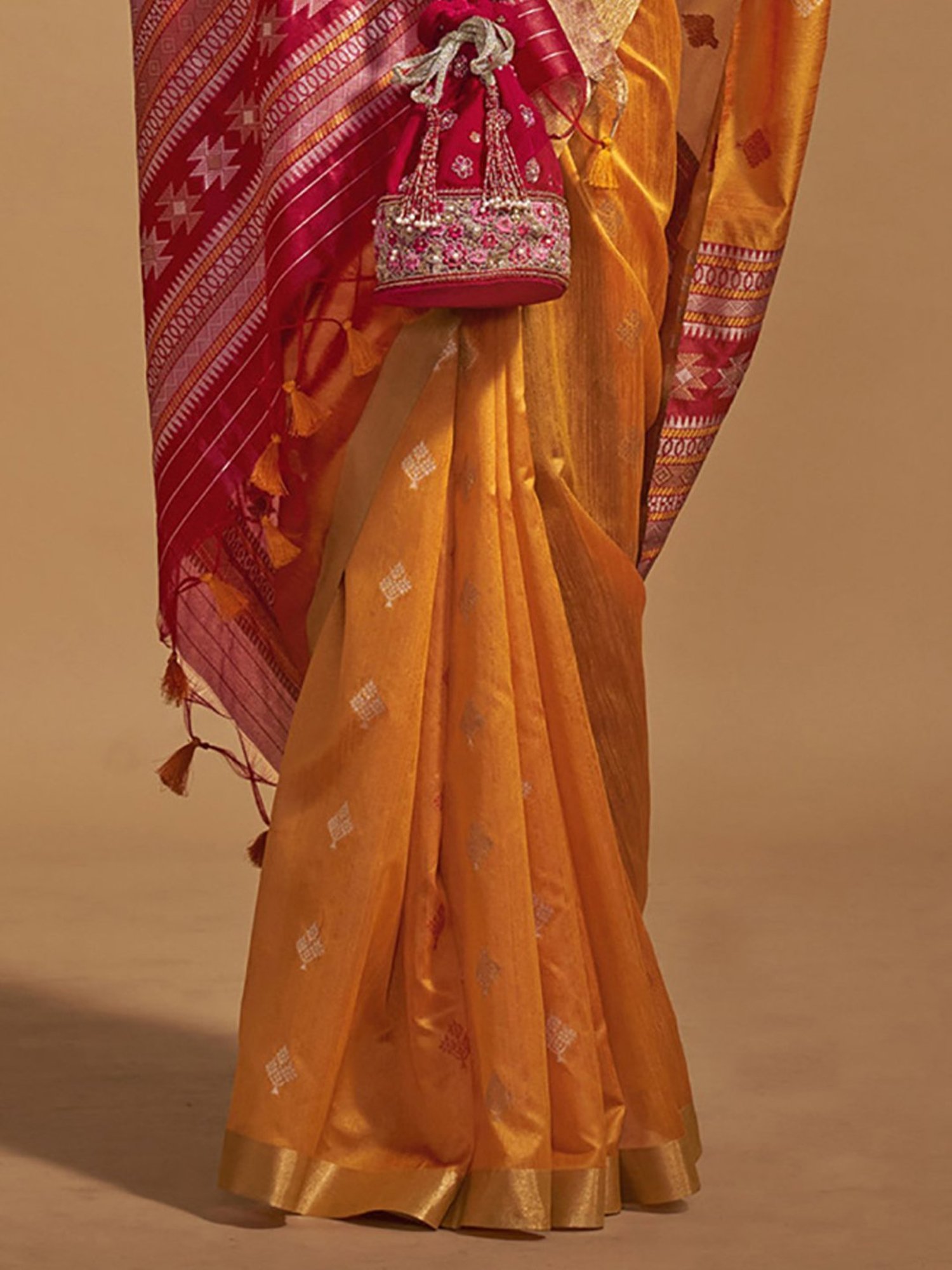 Unnati Silks Red Silk Printed Saree With Unstitched Blouse