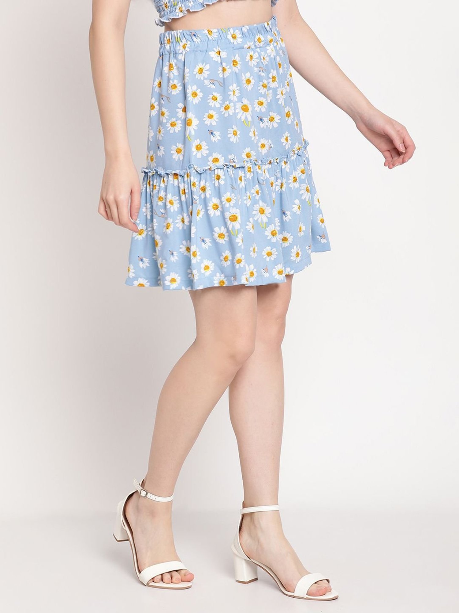 TAG 7 Blue Printed A-Line Skirt