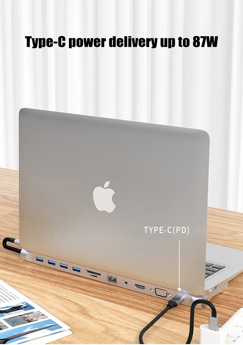 Rome Care USB C Docking Station, 11 in 1 Type C Hub with 4K HDMI Ports, RJ45 Ethernet, 4 USB 3.0 Ports, SD/TF Cards Reader, PD USB-C Charging Port, Audio/Mic, for Mac OS and Windows