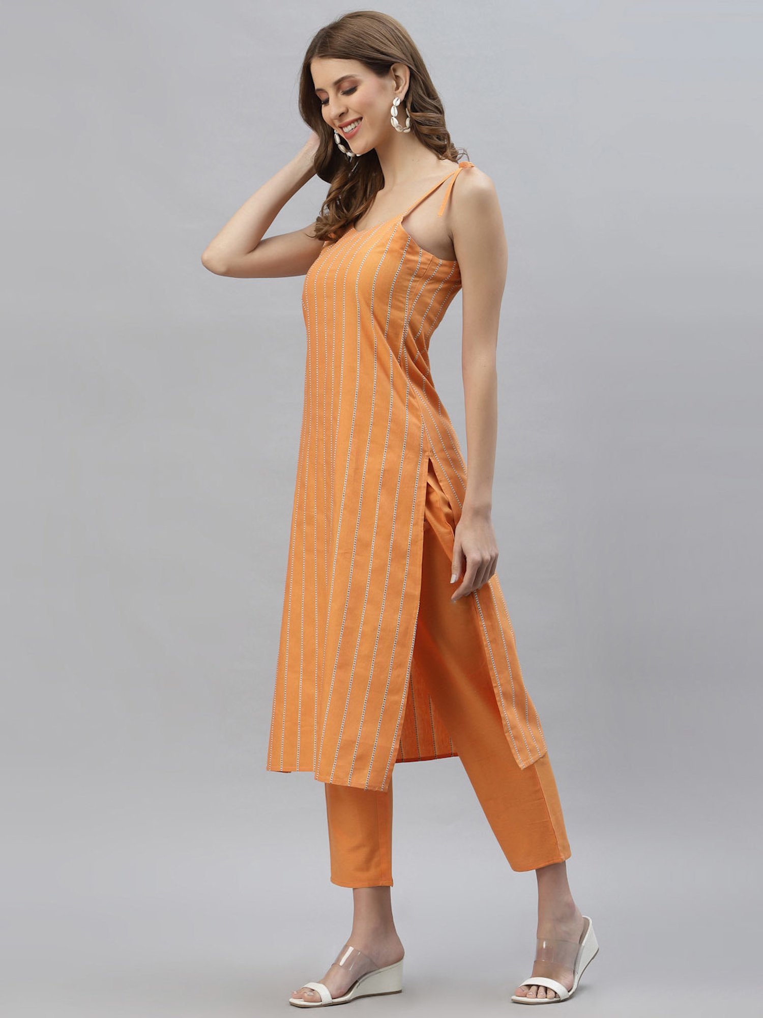 Stylum Orange Striped Kurta pant Set