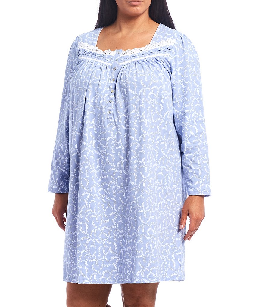 Eileen West Plus Floral Bud Print Jersey Knit Short Nightgown
