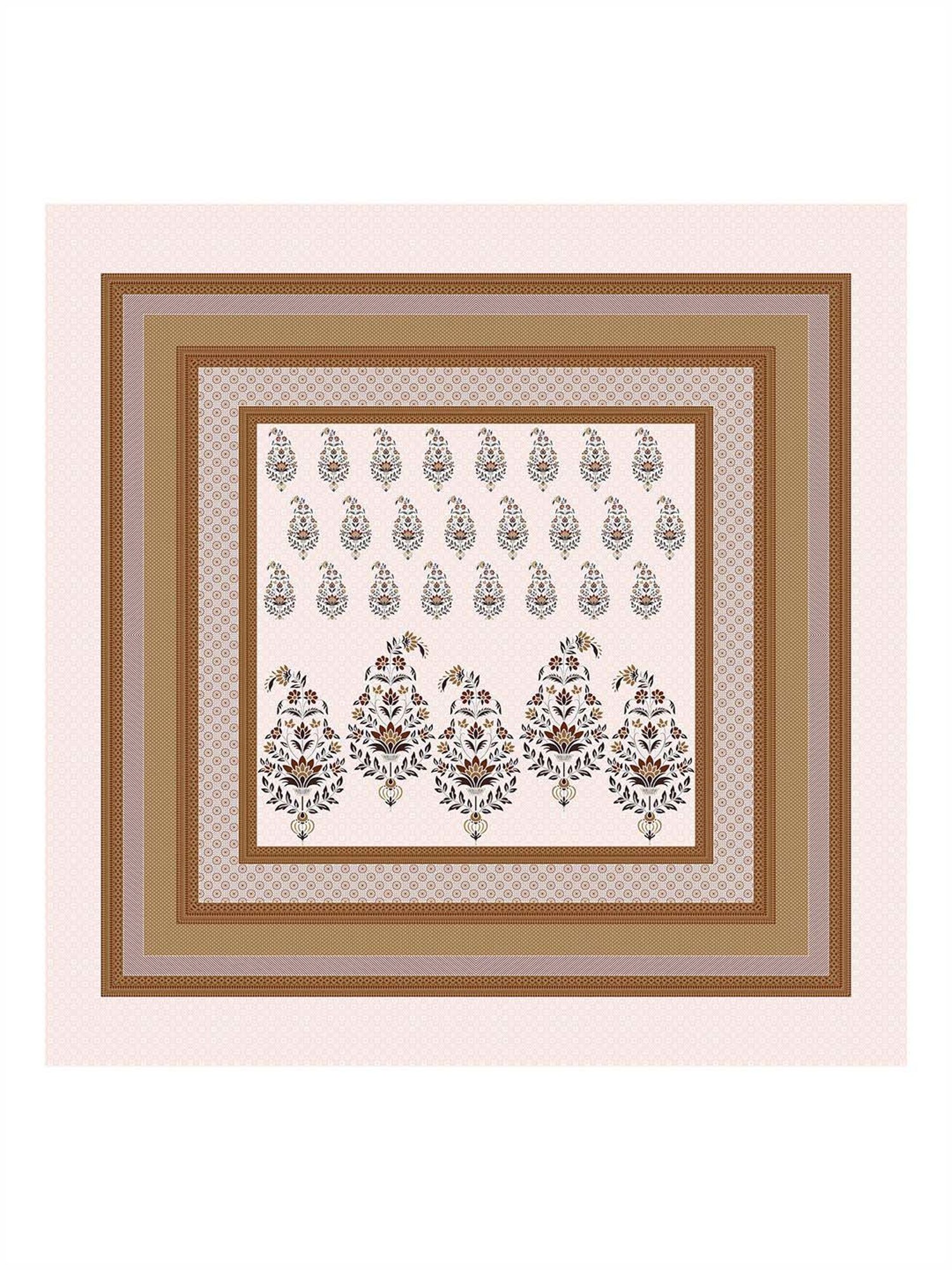 BELLA CASA Amer Printed Brown & White 350 TC Cotton King Bedsheet with 2 Pillow Covers