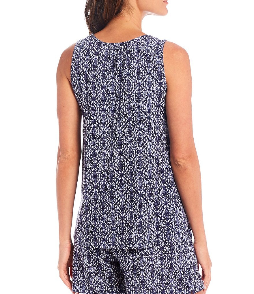 Nottibianche Split V-Neck Printed Shelf Bra Jersey Knit Coordinating Sleep Tank