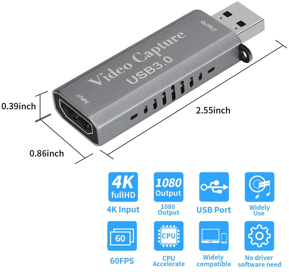 Capture Cards HDMI to USB 3.0 Video Capture Card 1080p 60fps HDMI Capture Card Plug and Play USB Capture Card 4K Game Capture Card Record Directly to Computer for Gaming, Live Broadcasting