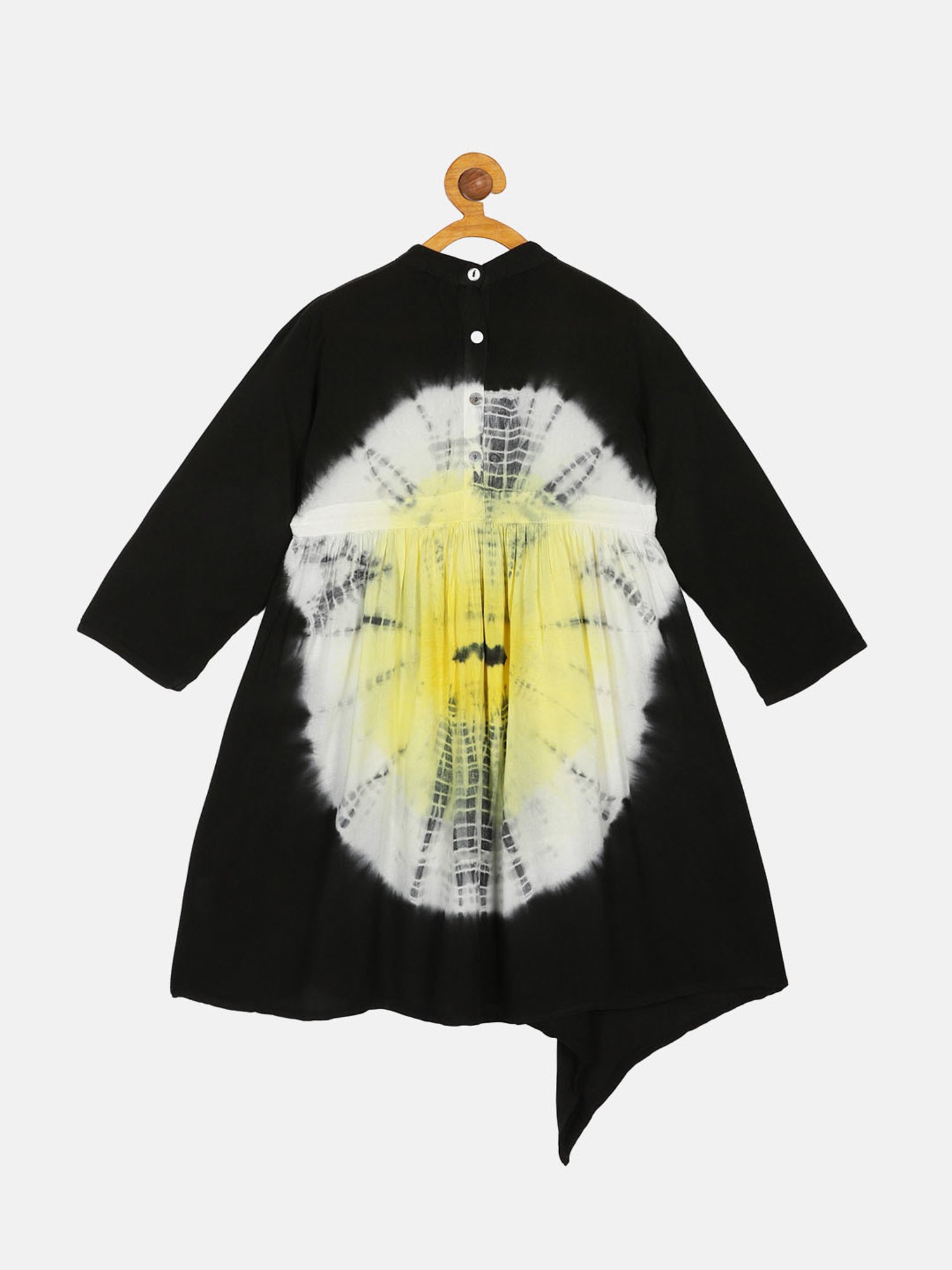 Kiddopanti Kids Yellow & Black Tie Dye Full Sleeves Dress