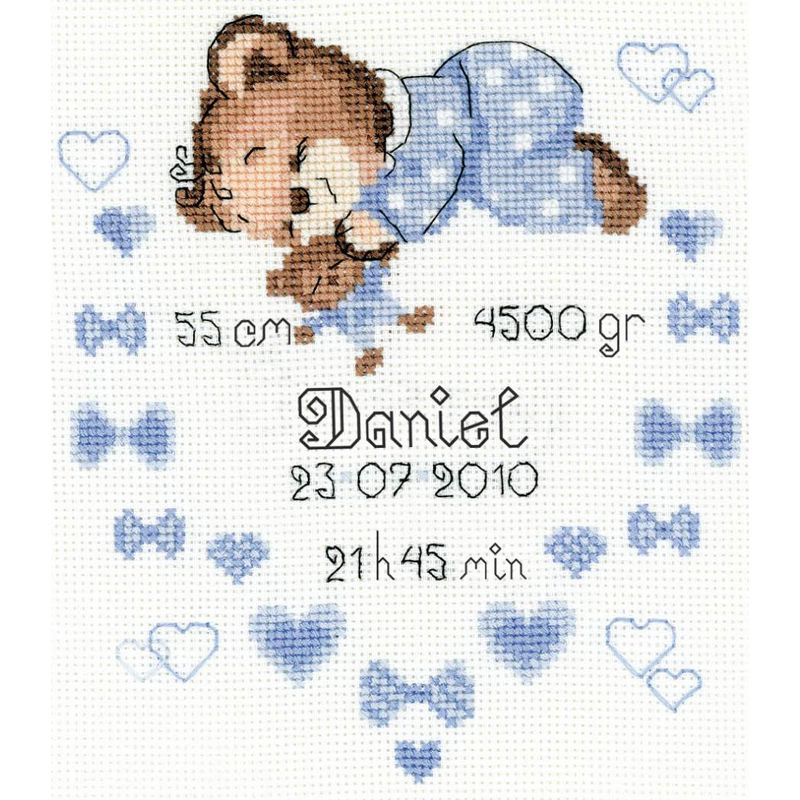 RIOLIS Counted Cross Stitch Kit 7"X9.5"-Boys Birth Announcement (14 Count)