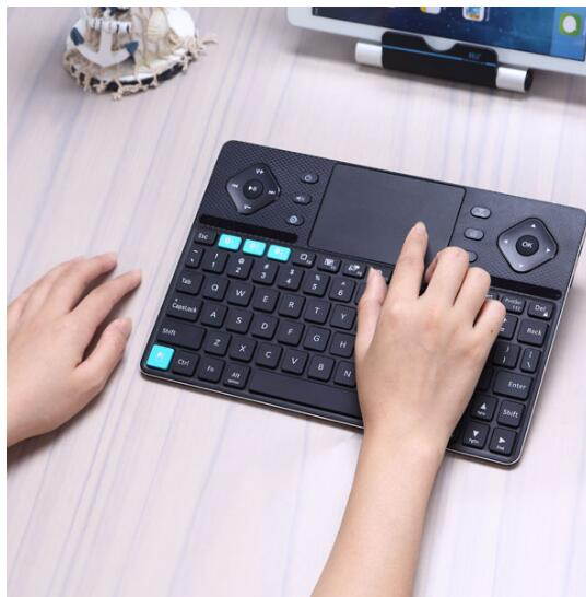 Rii K16 Dual-mode Bluetooth & RF wireless ultra slim rechargable multimedia Backlit Keyboard with touchpad mouse and aluminium cover for PC, Tablets, Smart TV, Android TV Box, Windows.