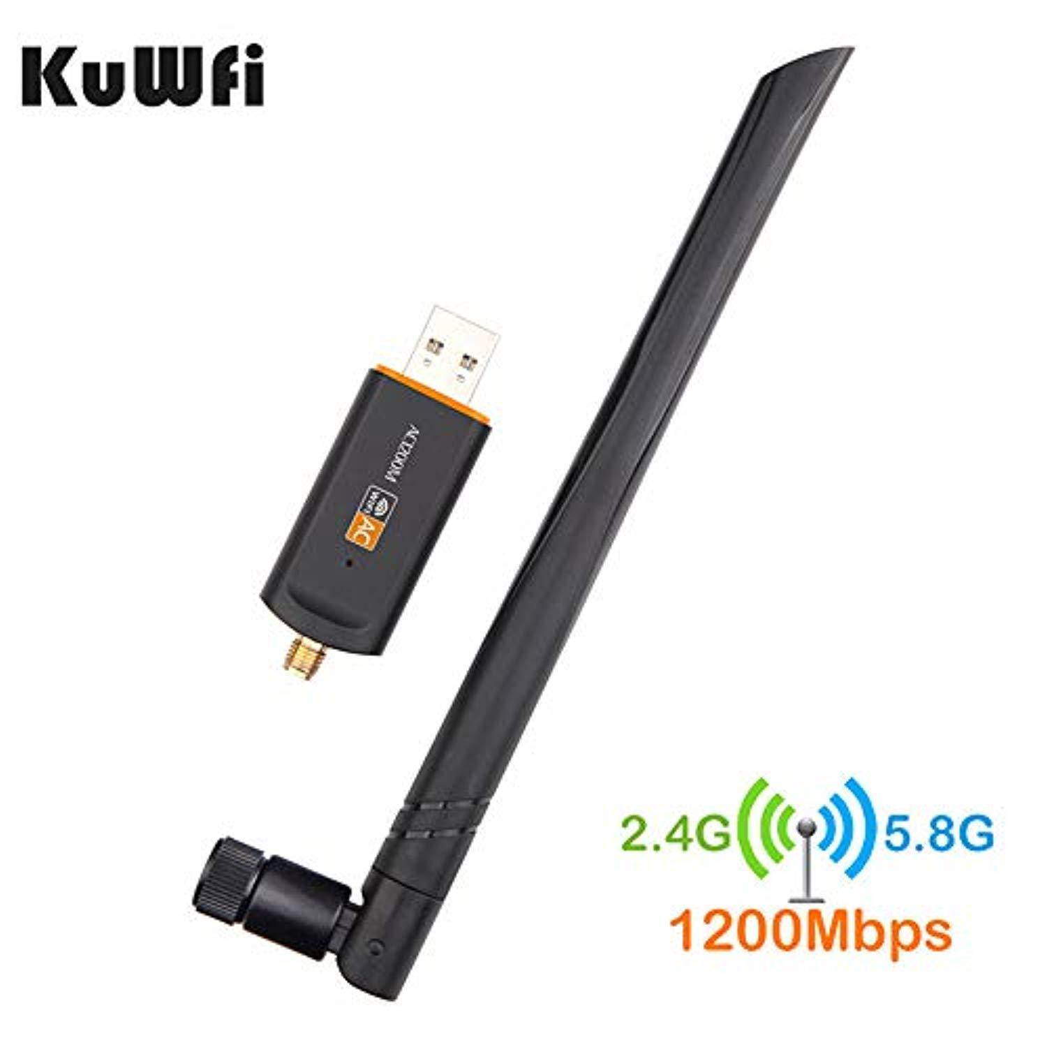 kuwfi usb wifi adapter 1200mbps lan dongle 2.4ghz 5.8ghz wireless-ac network card dual band antenna for desktop mac/liunx os/wi