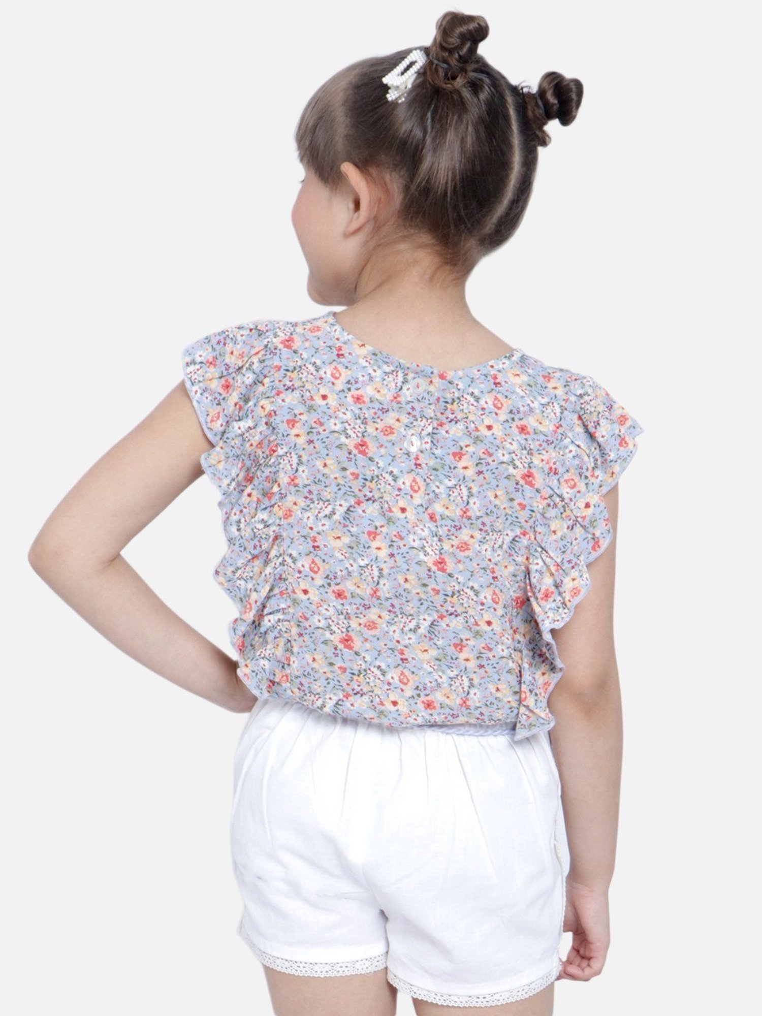 Nauti Nati Kids Blue & White Floral Print Top Set