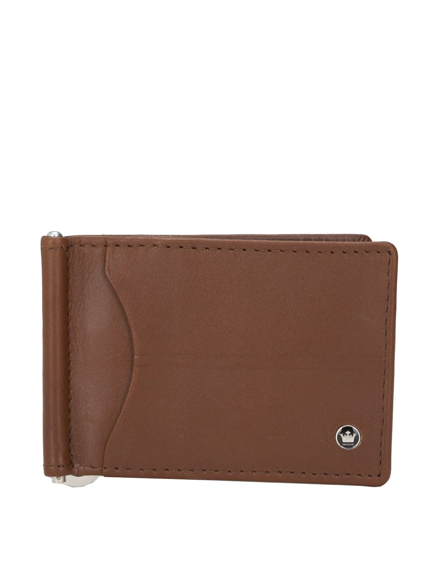 Louis Philippe Brown Casual Leather Money Clip Wallet for Men
