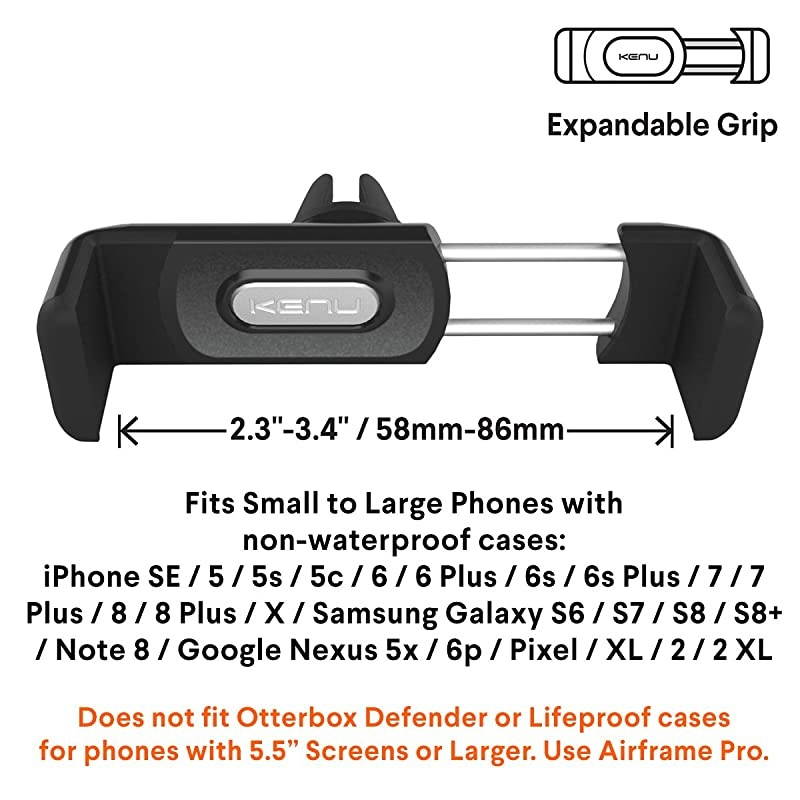 Airframe+ | Vent Car Phone Mount Holder | Android Samsung iPhone 11 Pro Max11 Pro11 iPhone Xs MaxXsXXR iPhone 8 Plus8 iPhone 7 Plus7 iPhone 6s Plus6s iPhone 6 Plus6 | Black