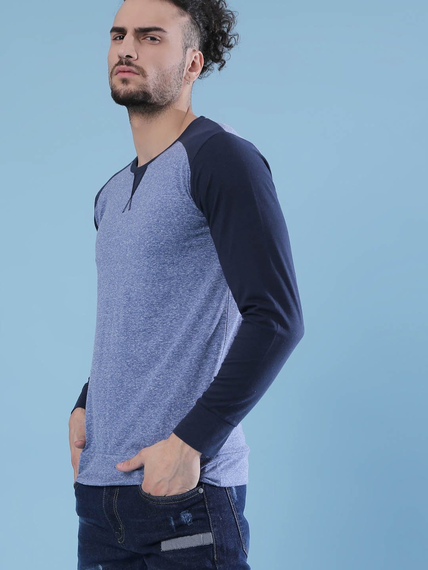 Campus Sutra Denim Blue Full Sleeves T-Shirt