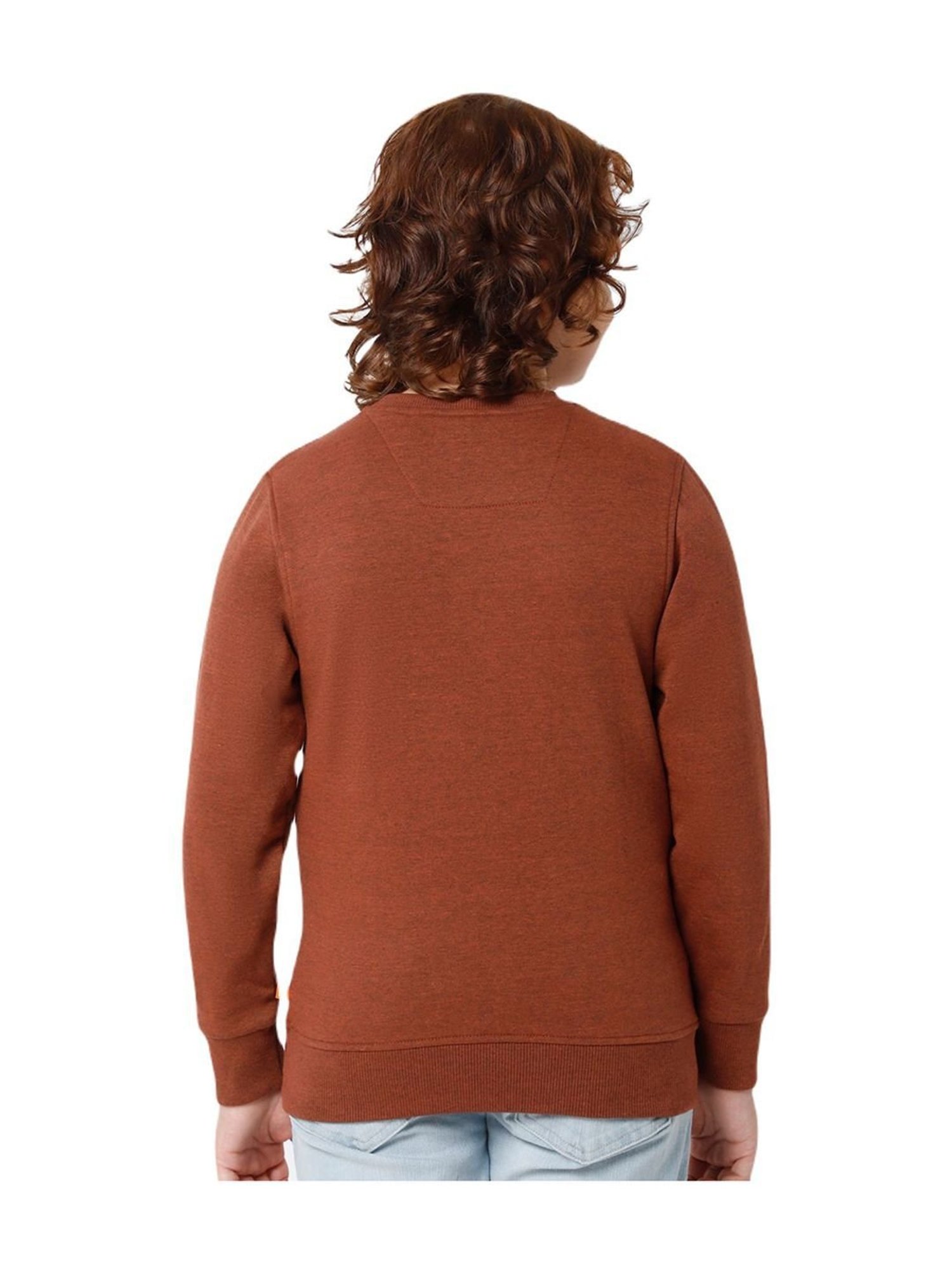 Proteens Kids Melange Brown Cotton Printed Full Sleeves Sweatshirt