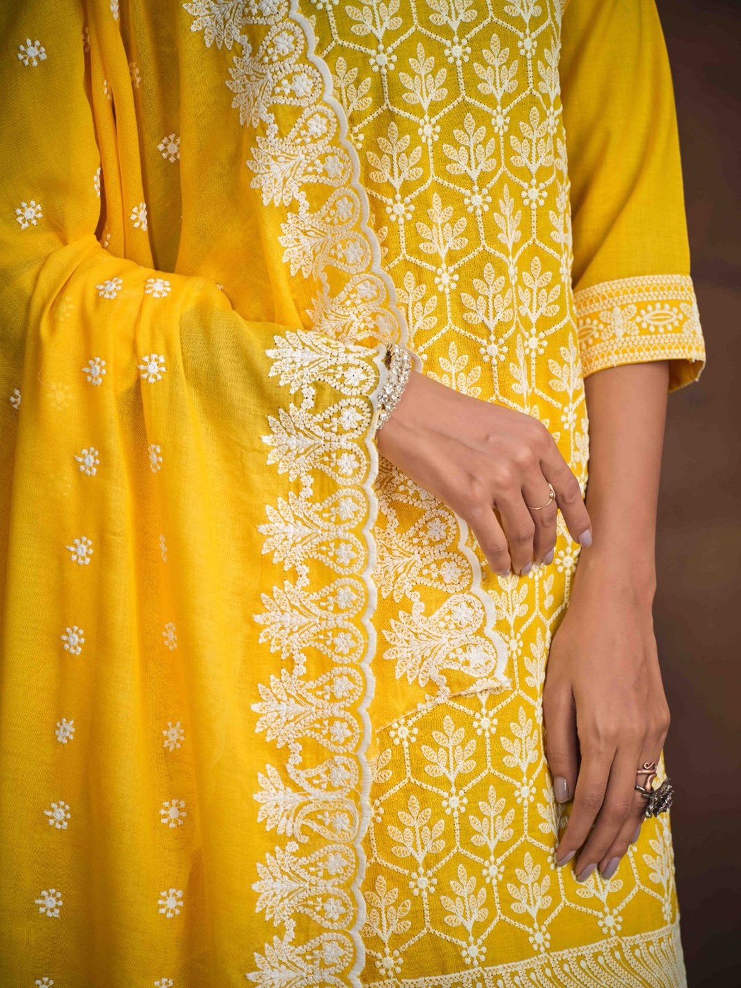 Ishin Yellow Embroidered Kurta With Pant & Dupatta