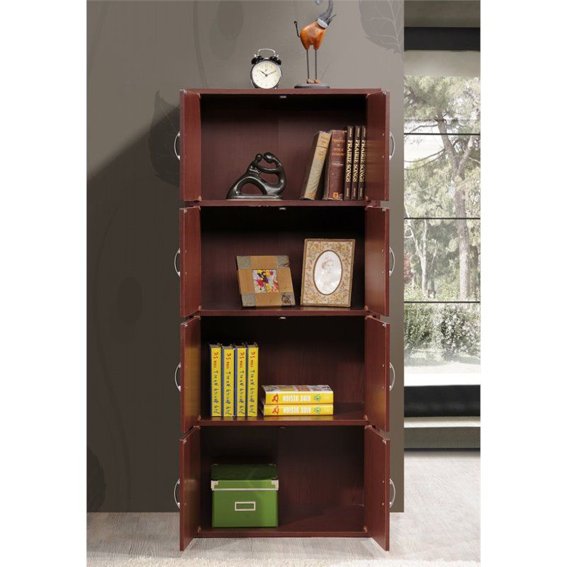 4 Shelf 8 Door Bookcase in Mahogany Brown - Pemberly Row