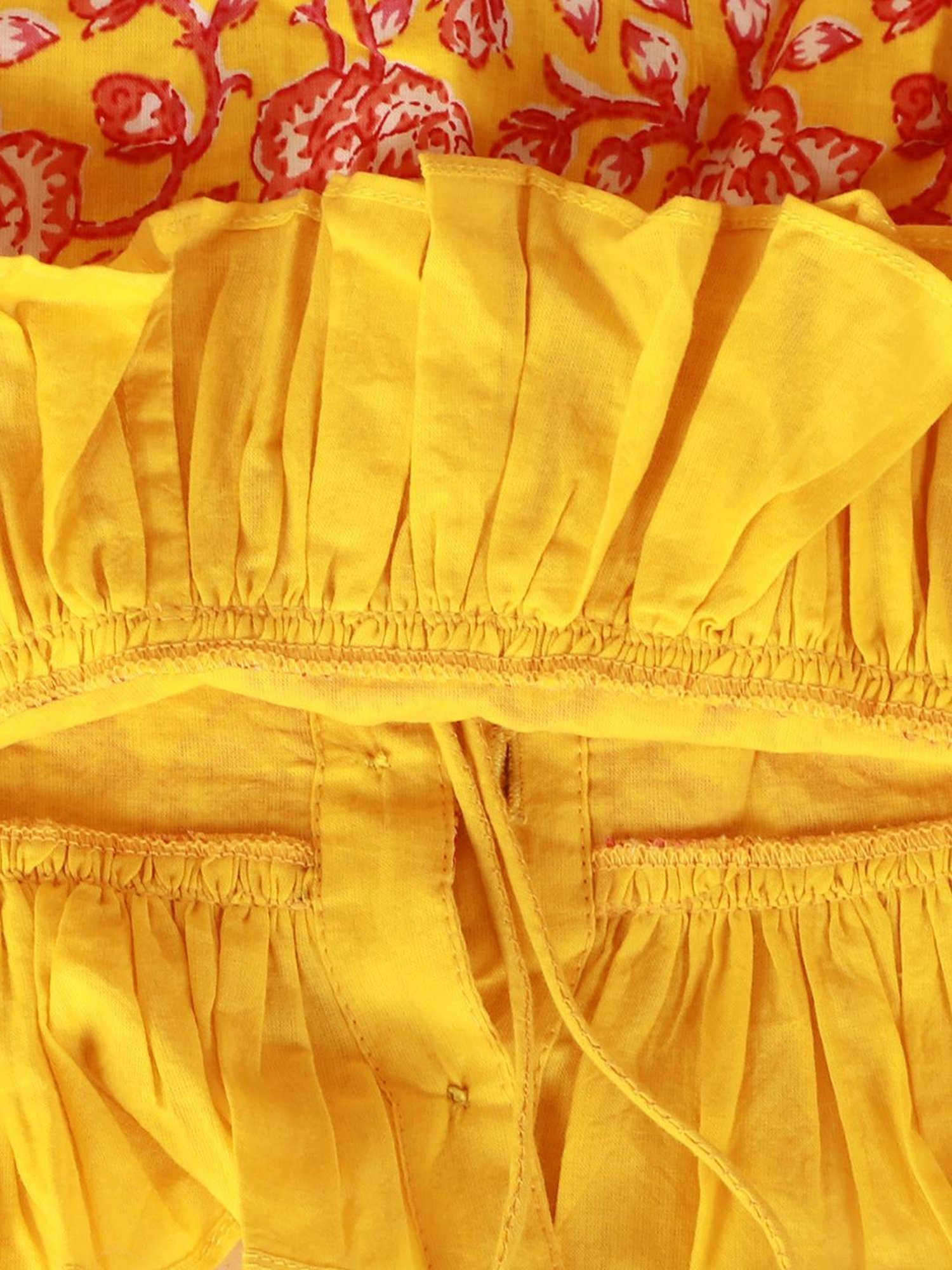 Lil Drama Kids Yellow & Pink Cotton Floral Print Kurta Set