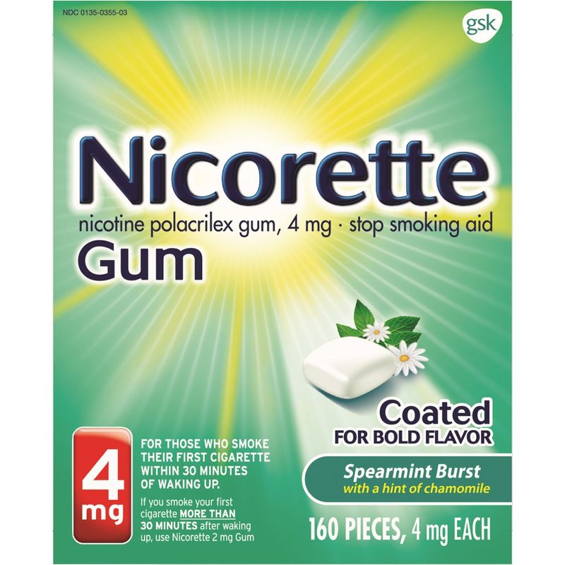 Nicorette 4mg Stop Smoking Aid Nicotine Gum - Spearmint Burst - 160ct