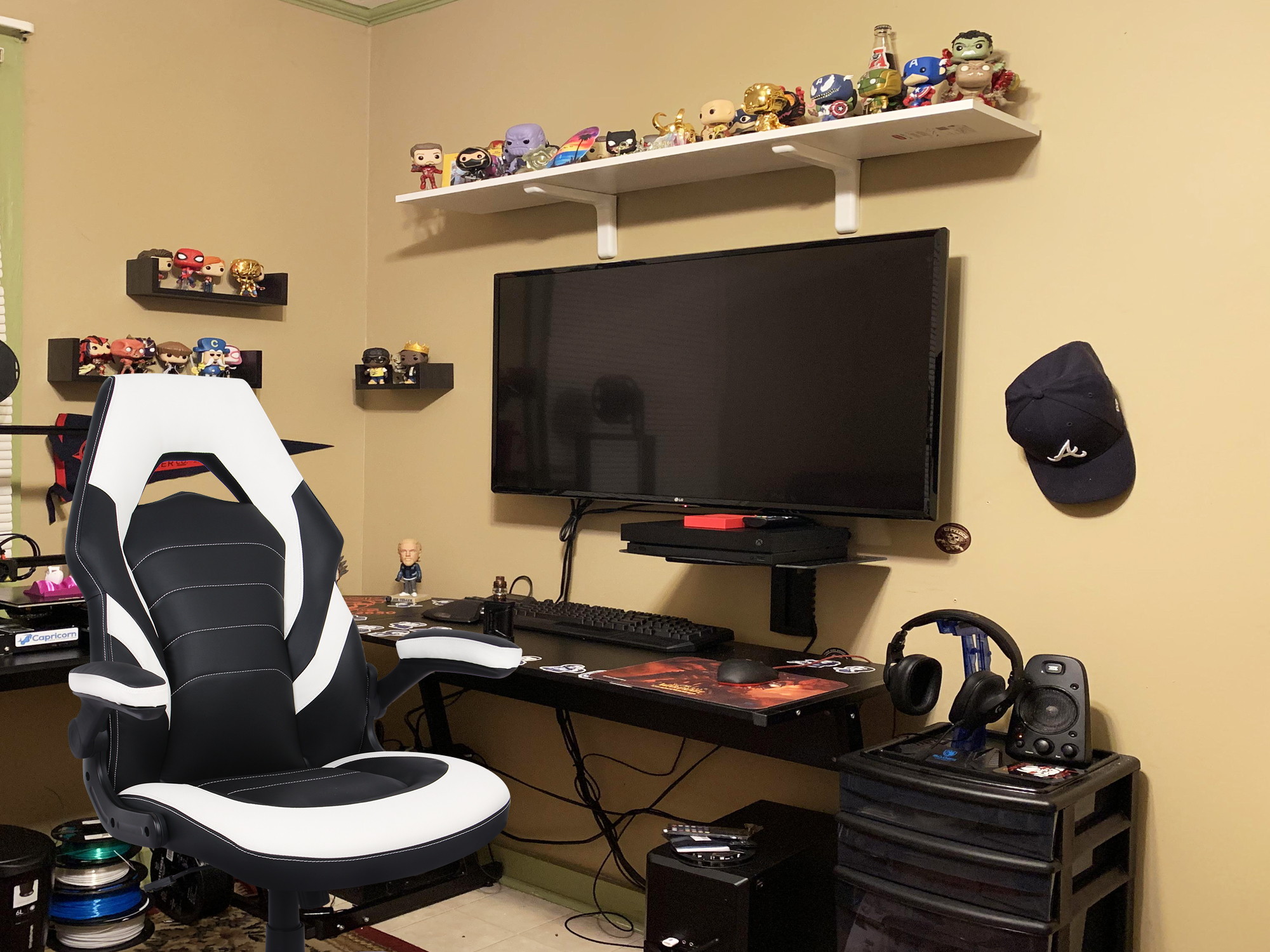 RIMIKING Bonded Leather Racing Ergonomic Gaming Chair Executive Computer Desk Office Chair with Height Adjustable 360&deg;Swivel Flip-up Arms Lumbar Support