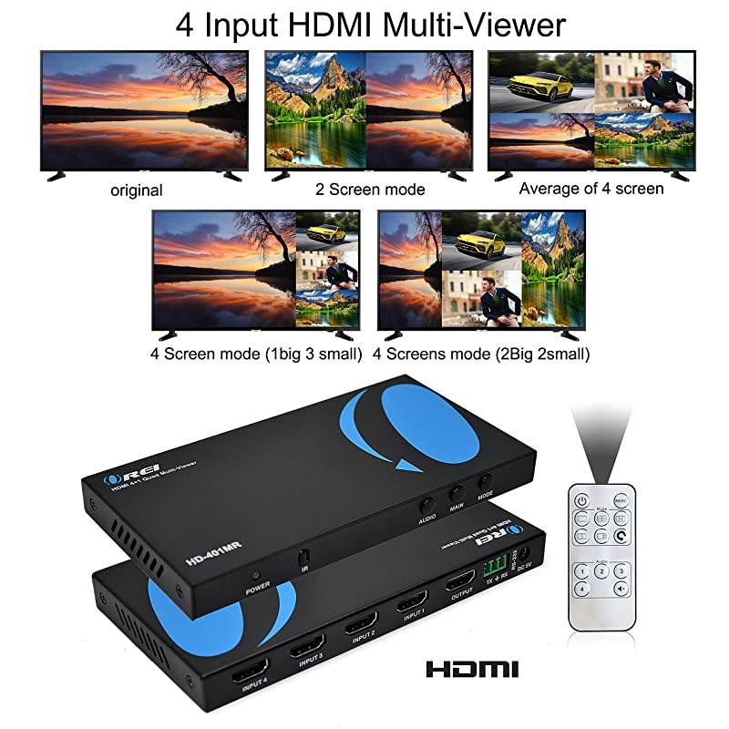 HDMI Multi-Viewer 4x1 Seamless HDMI Switch by  - 4 Ports, IR Remote, Supports up to 1080p, Security Camera, HDMI Switch 4 in 1 Out