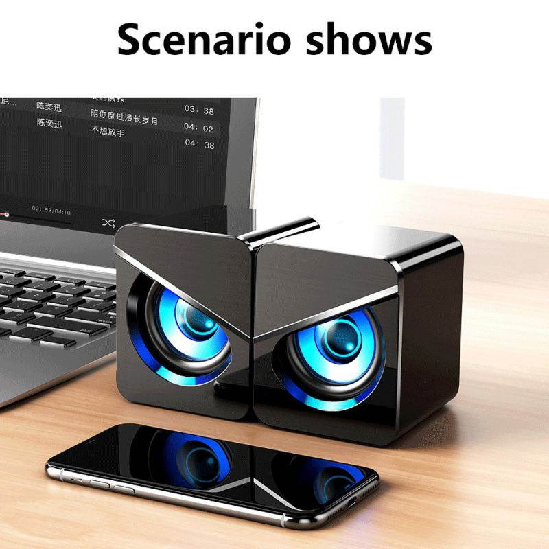 USB Wired Computer Speaker Subwoofer Stereo Colorful Led Light Small Sound Box Personalized Music Player For PC Laptop