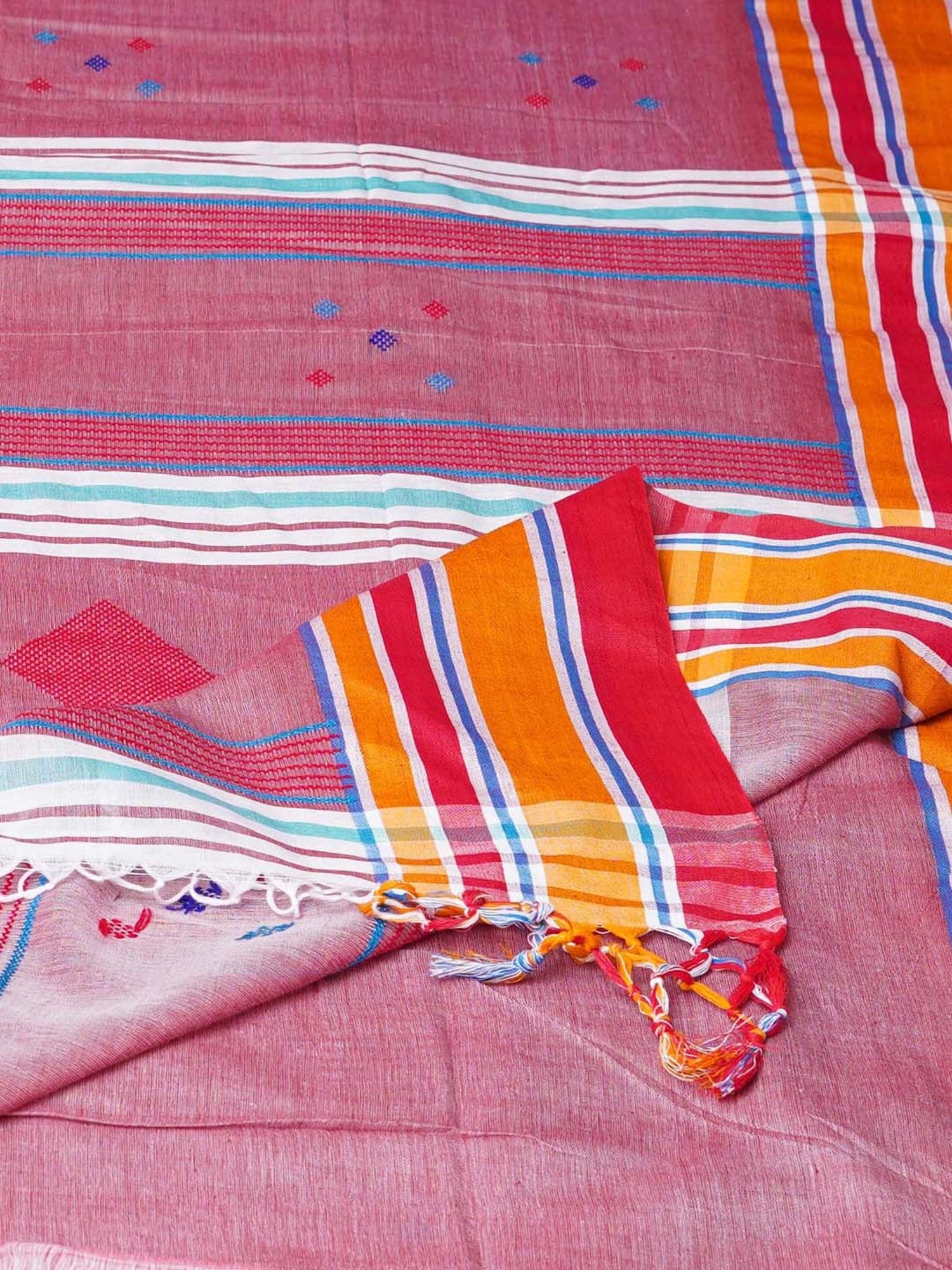 Unnati Silks Pink Cotton Woven Saree With Unstitched Blouse