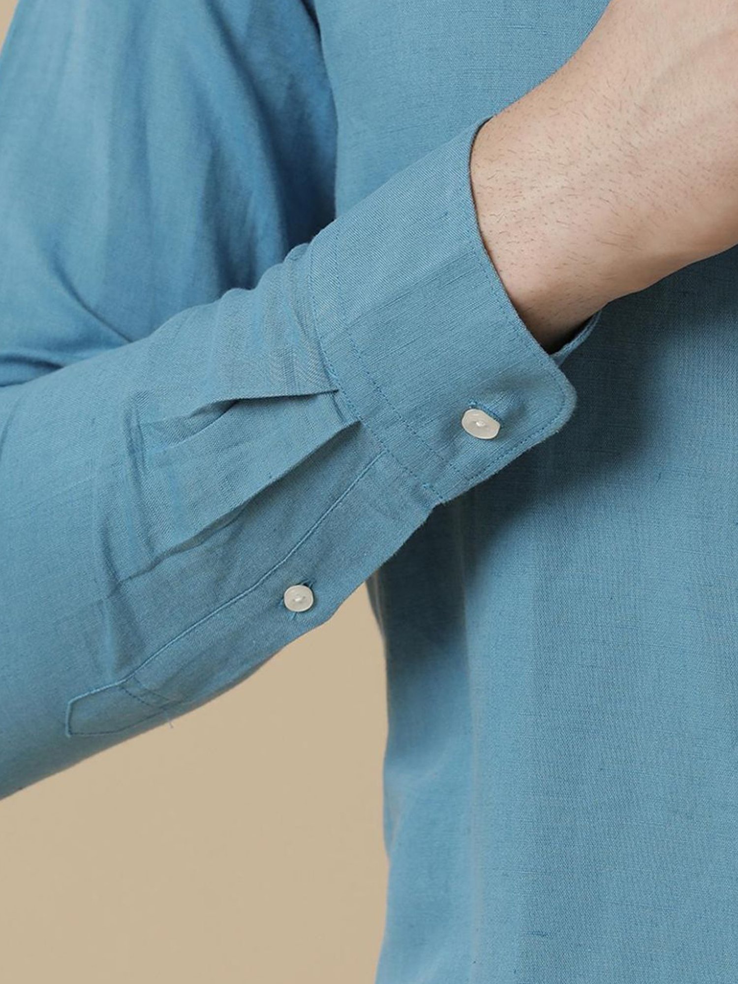Linen Club Blue Linen Contemporary Fit Shirt