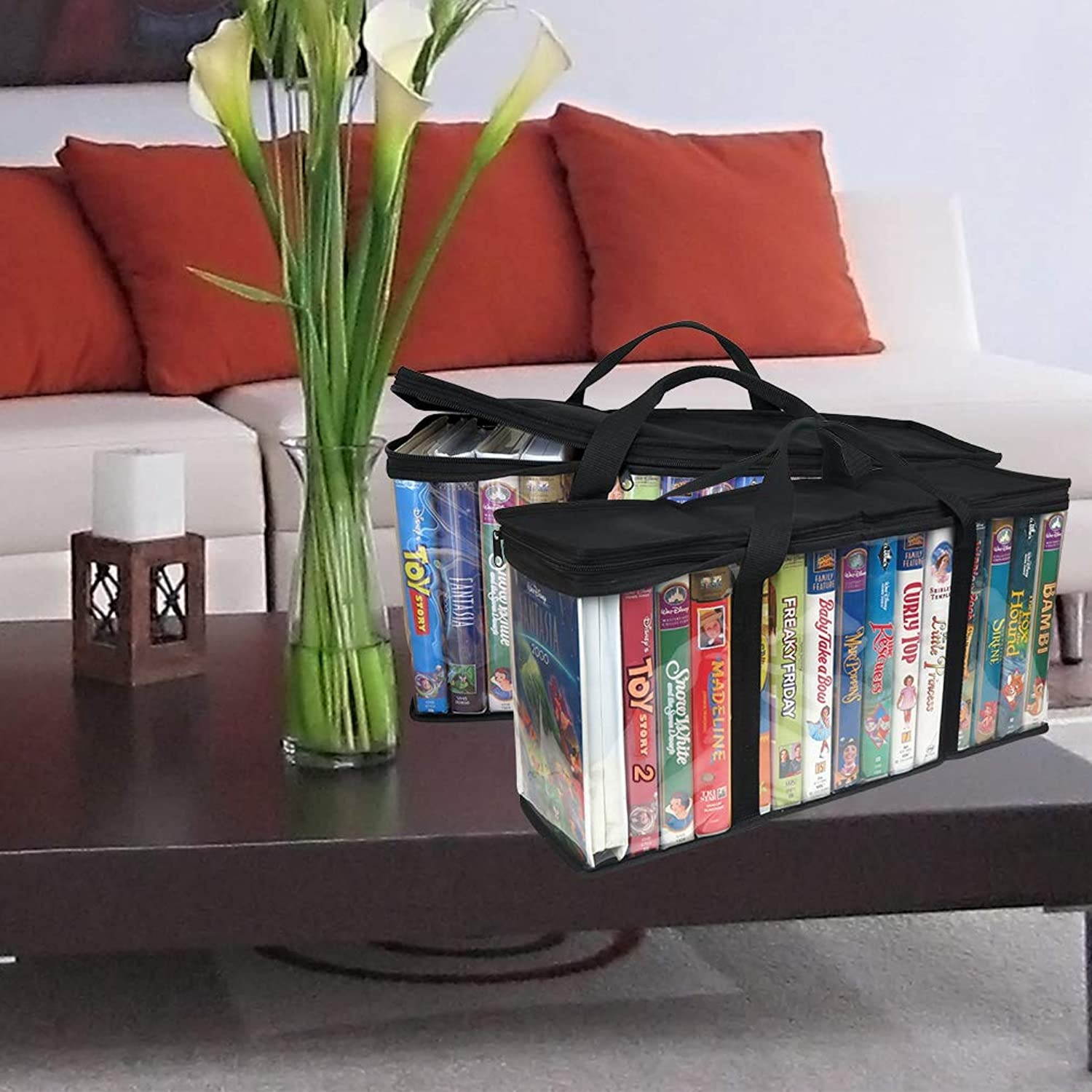 Evelots VHS Storage Bag-Movie Organizer-Video Tape-Handles-Hold 60-No Dust-Set/4