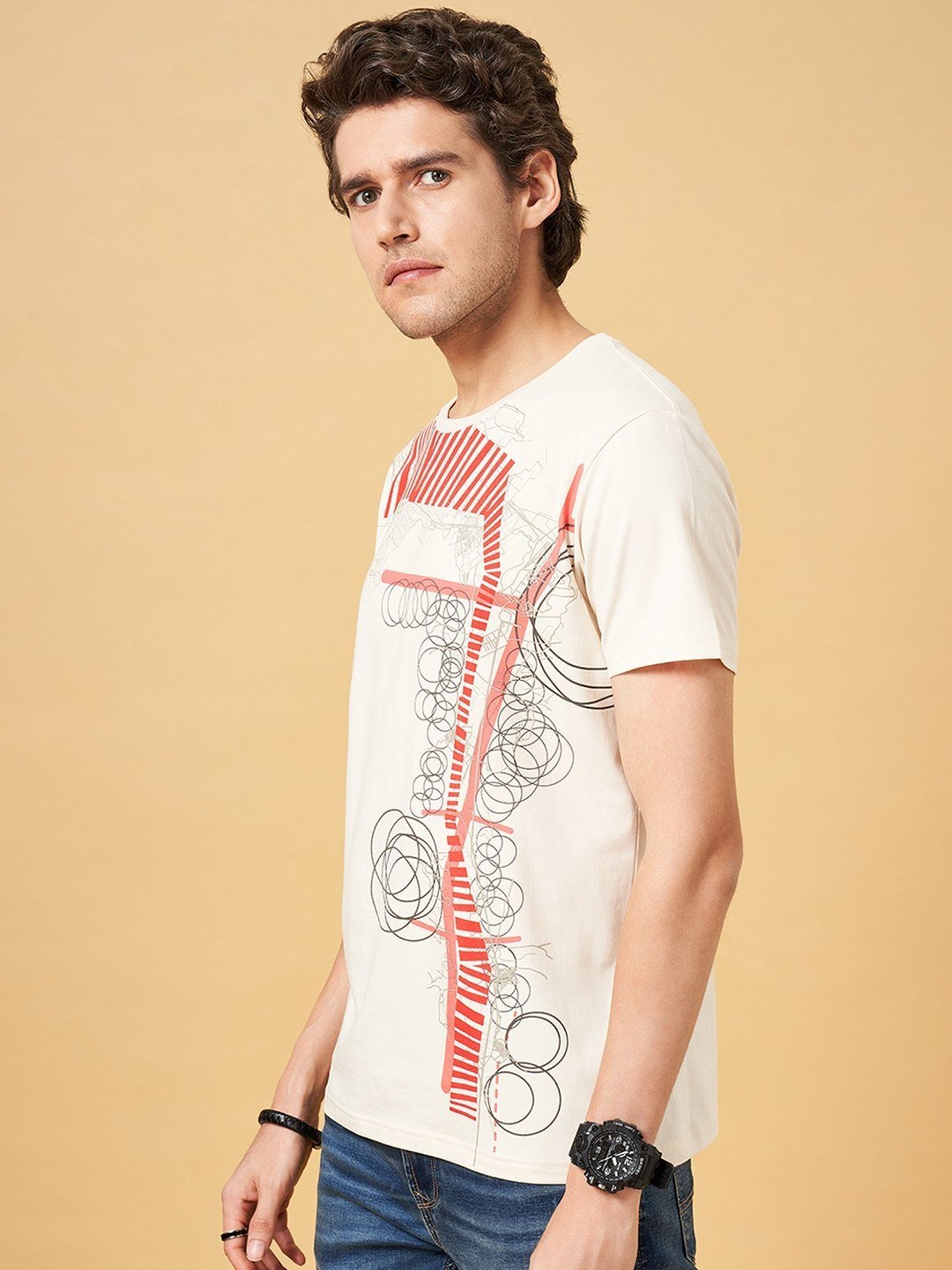 SF Jeans by Pantaloons Sandshell Cotton Slim Fit Printed T-Shirt