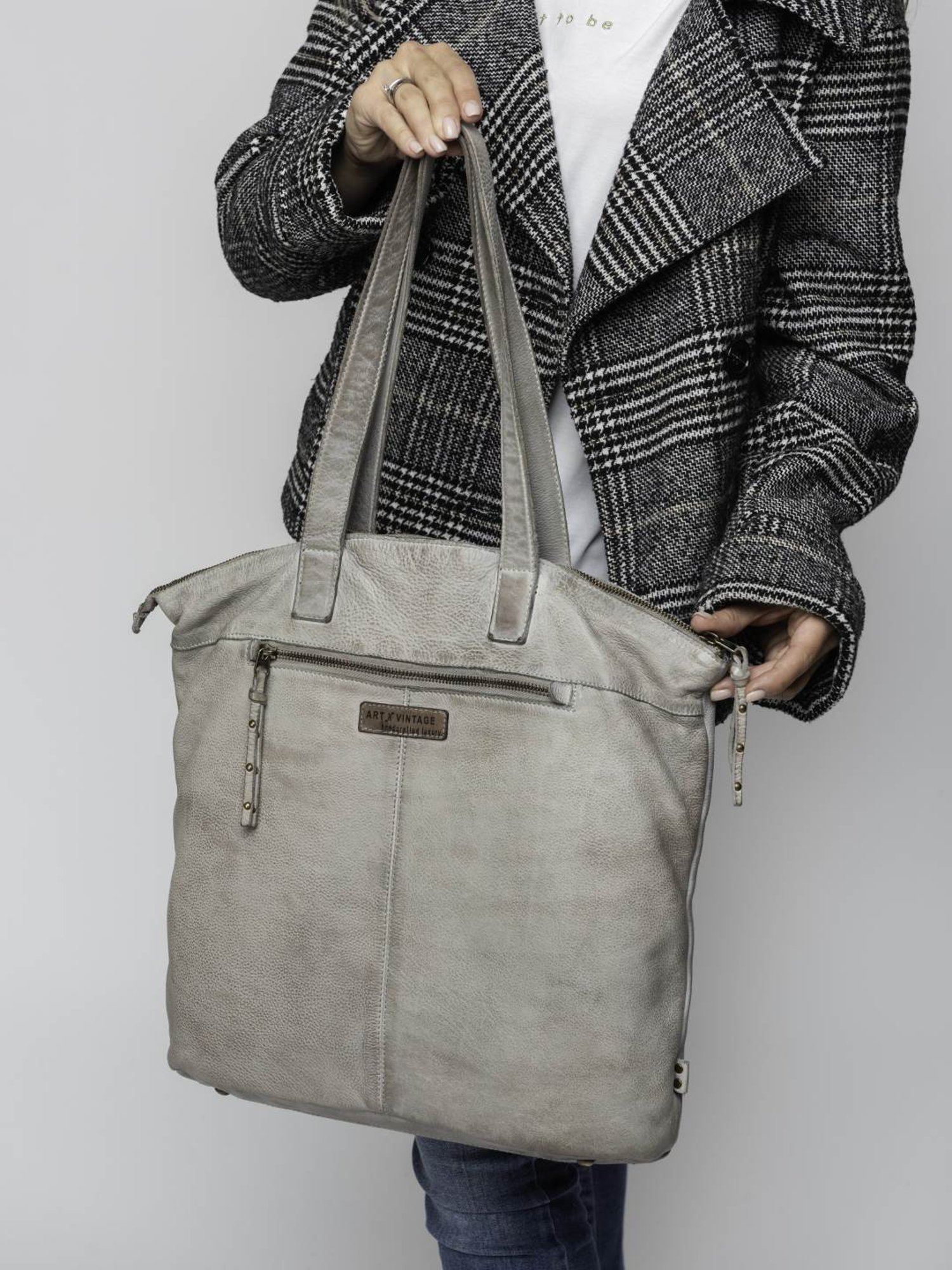 Art N Vintage Calla Grey Leather Textured Medium Tote Handbag