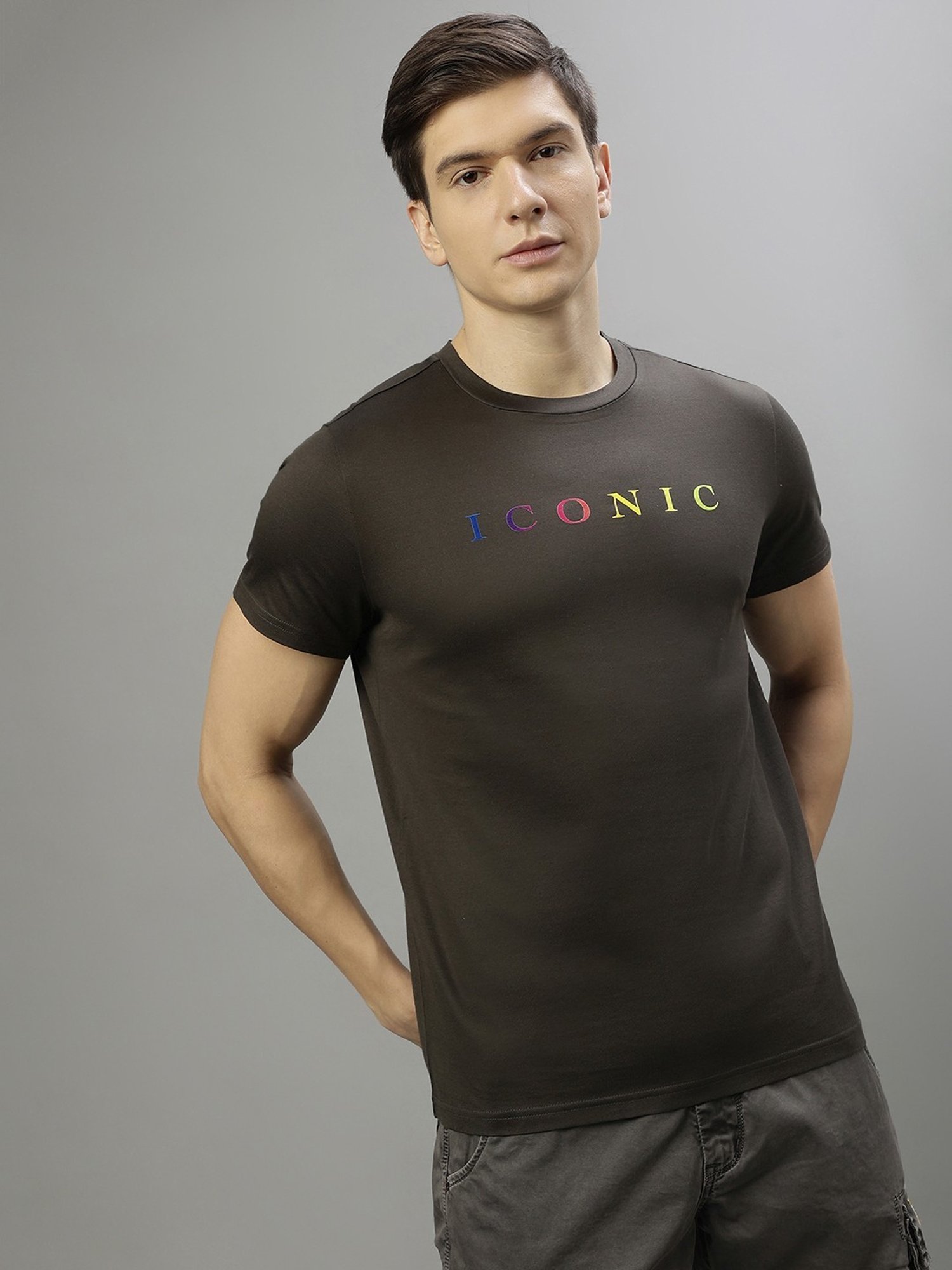 Iconic Men Typography Regular Fit Cotton T-shirt