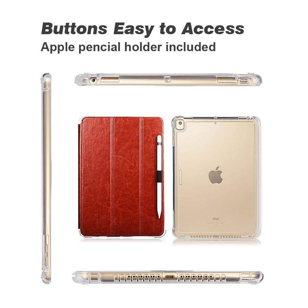 Valkit for iPad Air Case, iPad Air 2 Cover, New iPad 9.7 2017/2018 Case, Smart Stand Protective Heavy Duty Rugged Impact Resistant Armor Cover with Apple Pencil Holder,Brown