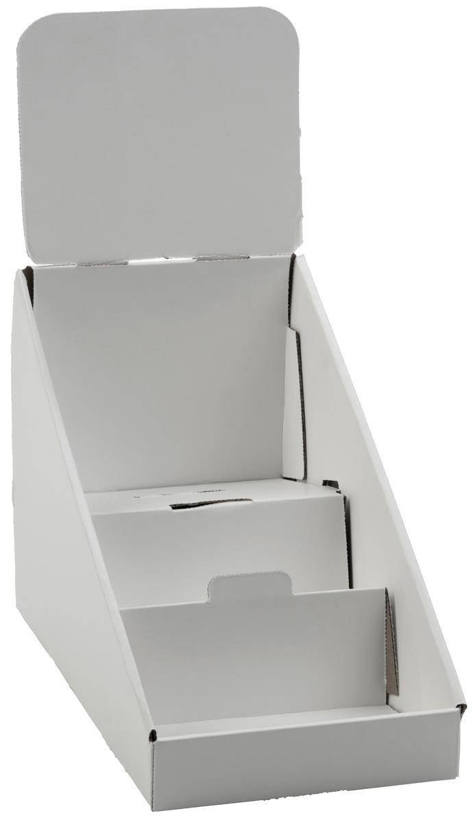 3-Tiered CD/DVD Racks for Tabletop Use, Includes Removable Header, Cardboard (White) - Set of 25
