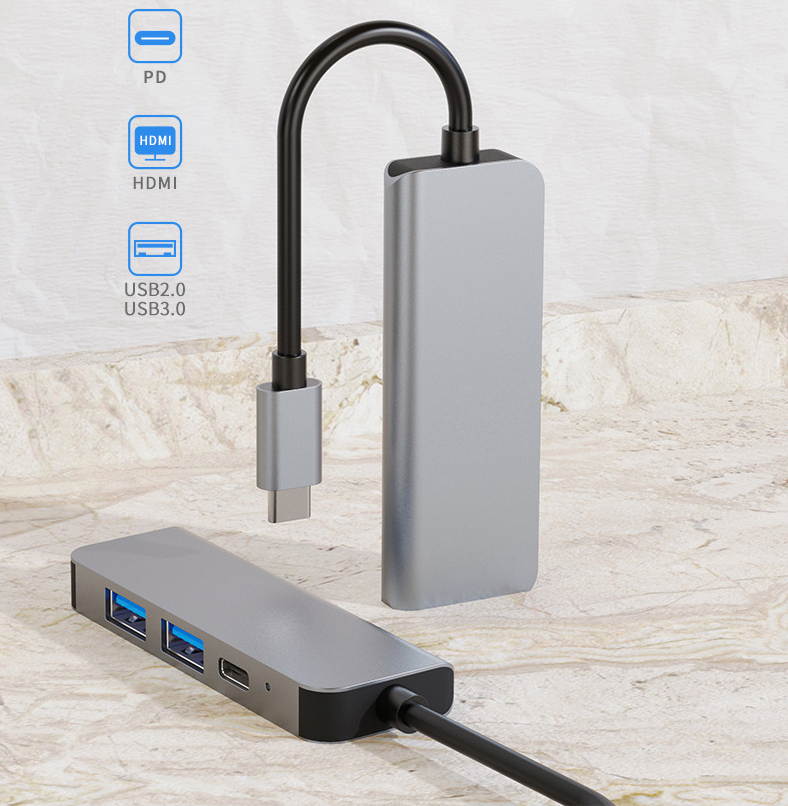 Plugadget Type C Usb Hub 6 In 1 Usb3.0 Otg Adapter 2 Usb C HDMI-compatible Tf Sd Solt Pd Charger Splitter for Macbook Laptops Usbc Hub