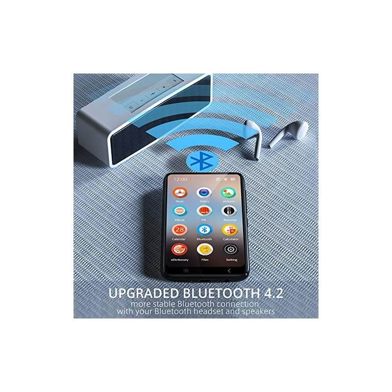 MP3 Player with Bluetooth, 4.0" Full TouchScreen Mp4 Mp3 Player with Speaker, 8GB Portable HiFi Sound Mp3 Music Player with FM Radio, Voice Recorder, E-book, Supports up to 128GB TF Card Black