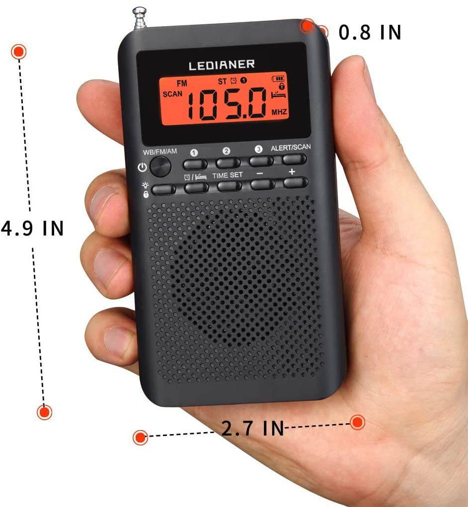 NOAA Weather AM FM Radio Portable Battery Operated by 2 AA Batteries with Stereo Earphone, LCD Display Digital Alarm Clock Sleep Timer,Best Reception,Built in Speaker Best Sound Quality(Black)